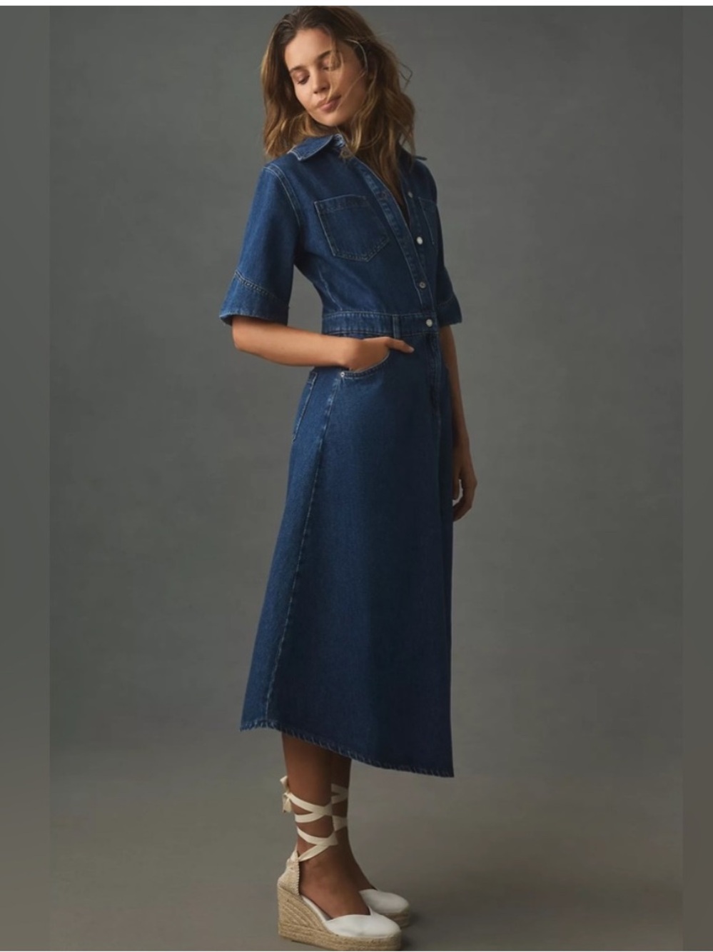 Anthropologie Deep Indigo Denim Shirt Dress - Picture 4 of 8